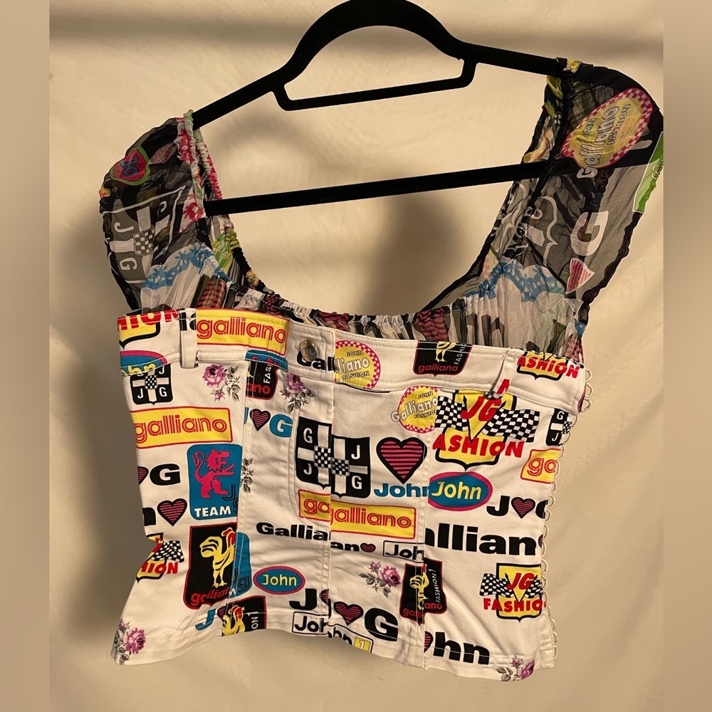 John Galliano SS 2002 Racing Print Corset Top - Picture 2 of 5